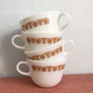 Set of 4 vintage Pyrex mugs butterfly gold coffee